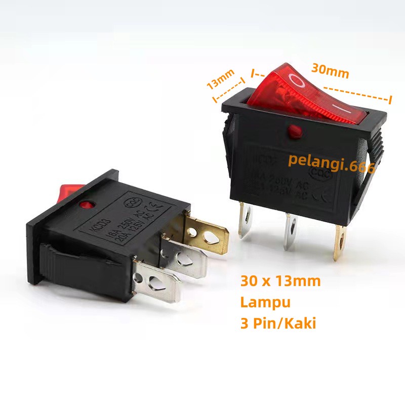 Saklar Lampu Gepeng 3 Pin/Kaki 30x13mm Saklar/Rocker Switch Lampu Gepeng On/Off