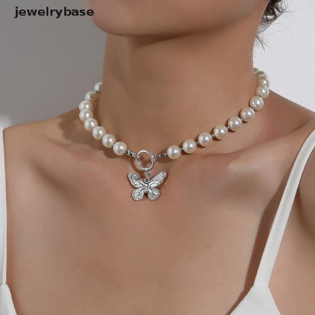 [jewelrybase] 1pc Kalung Rantai Manik Mutiara Kalung Liontin Kupu-Kupu Untuk Wanita Butik Fashion