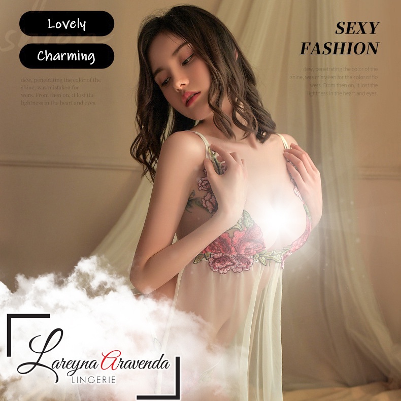 Lareyna Aravenda Set Lingerie + G String Transparant Model Fashion Bordir Bunga LG236