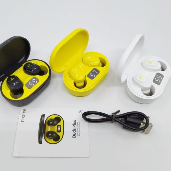➾ REALME EARPHONE BLUETOOTH BUDS PLUS WIRELESS LED HANDSET ♡
