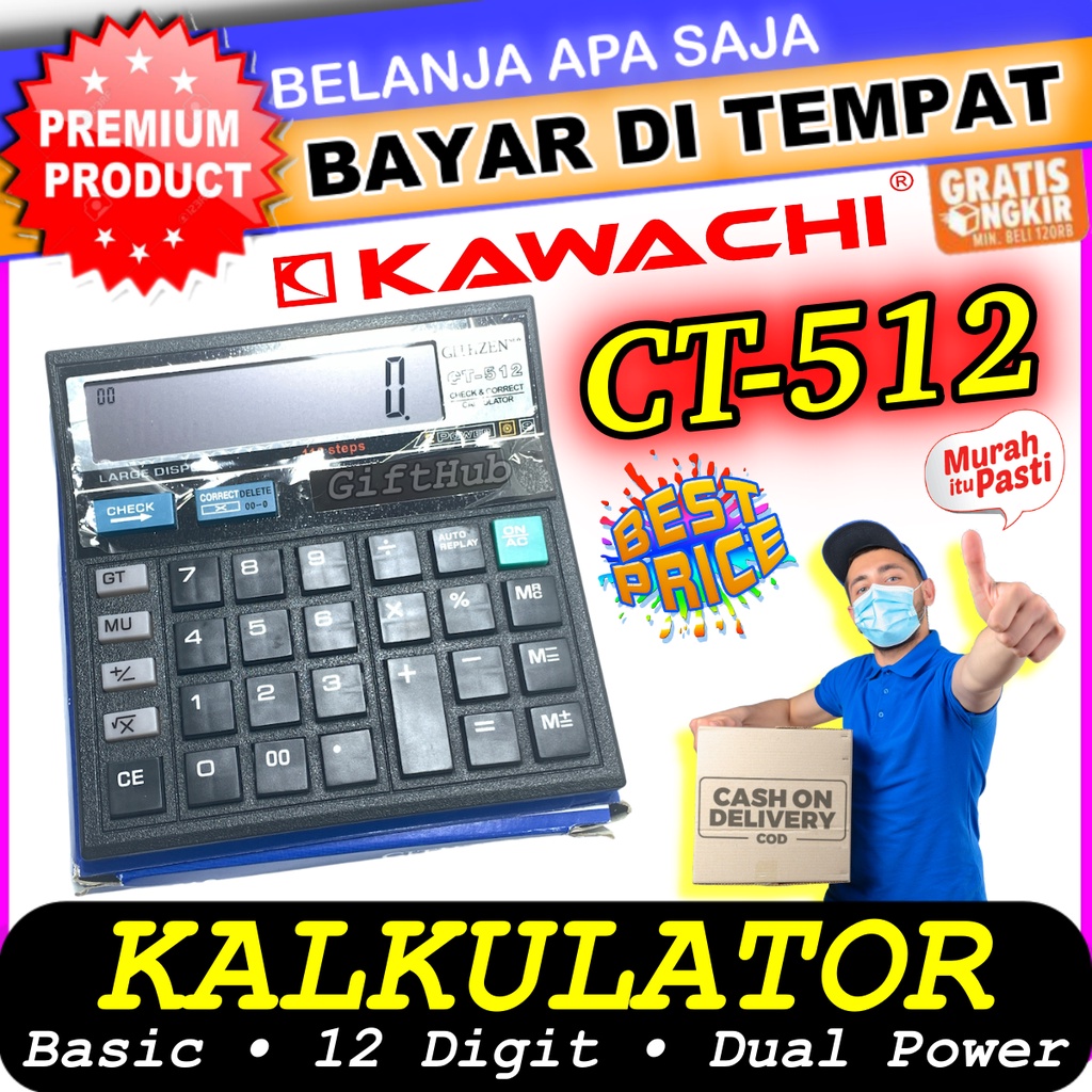 

Kalkulator Kawachi CT-512 12 Digit Electronic Calculator Basic Digital Dual Power Solar and Battery Tombol Besar Auto Off Usaha Dagang Sekolah Kantor Check Correct