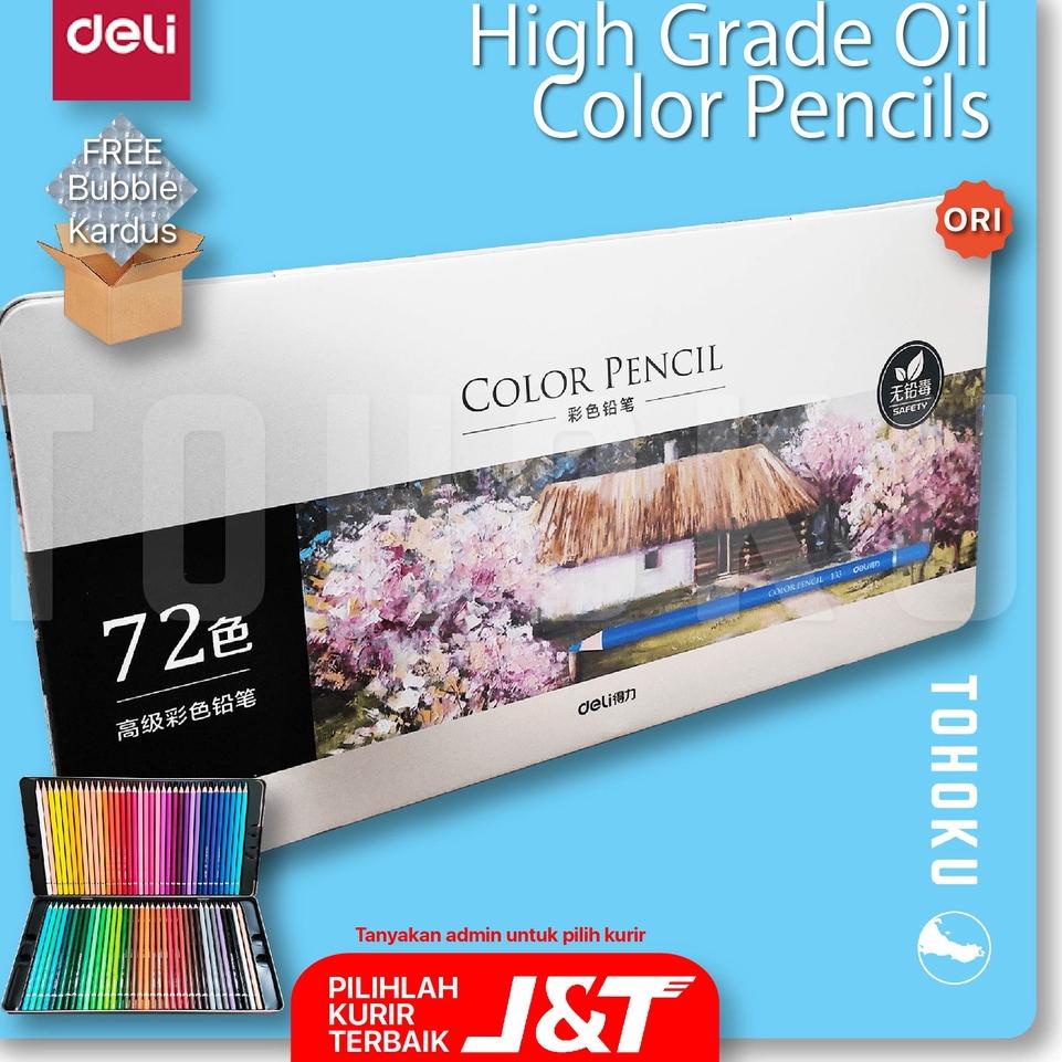 

J37 (Pack Aman) Kotak Kaleng 72 Pensil Warna High Grade Oil Color Pencils - Deli TERPOPULER ㄺ