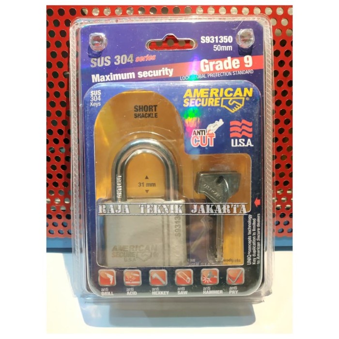 Murah Gembok American Secure 50Mm Pendek/ American Secure Padlock 50Mm Short