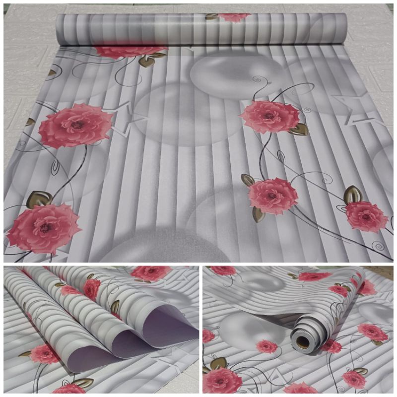Wallpaper Stiker Dinding Motif Bunga Mawar Merah Elegan Premium Kekinian