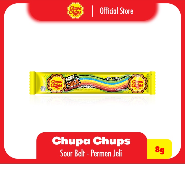 

Chupa Chups Sour Belts Soft and Chewy 8g - Permen Jeli Rasa Aneka Buah