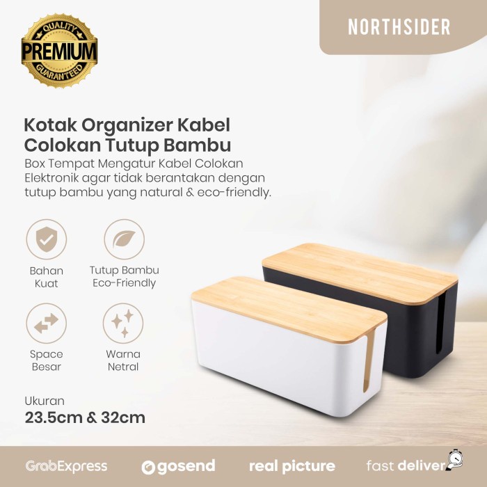 

Tape Kotak Organizer Kabel Charger Cable Management Box Tutup Bambu