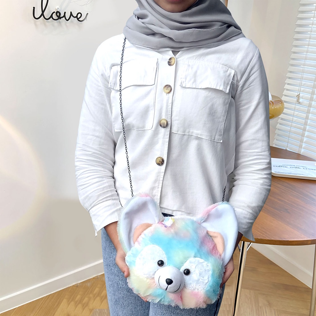 Tas Bulu Selempang Teddy Bear Tas Boneka Kepala Teddy Real Pict ASLI