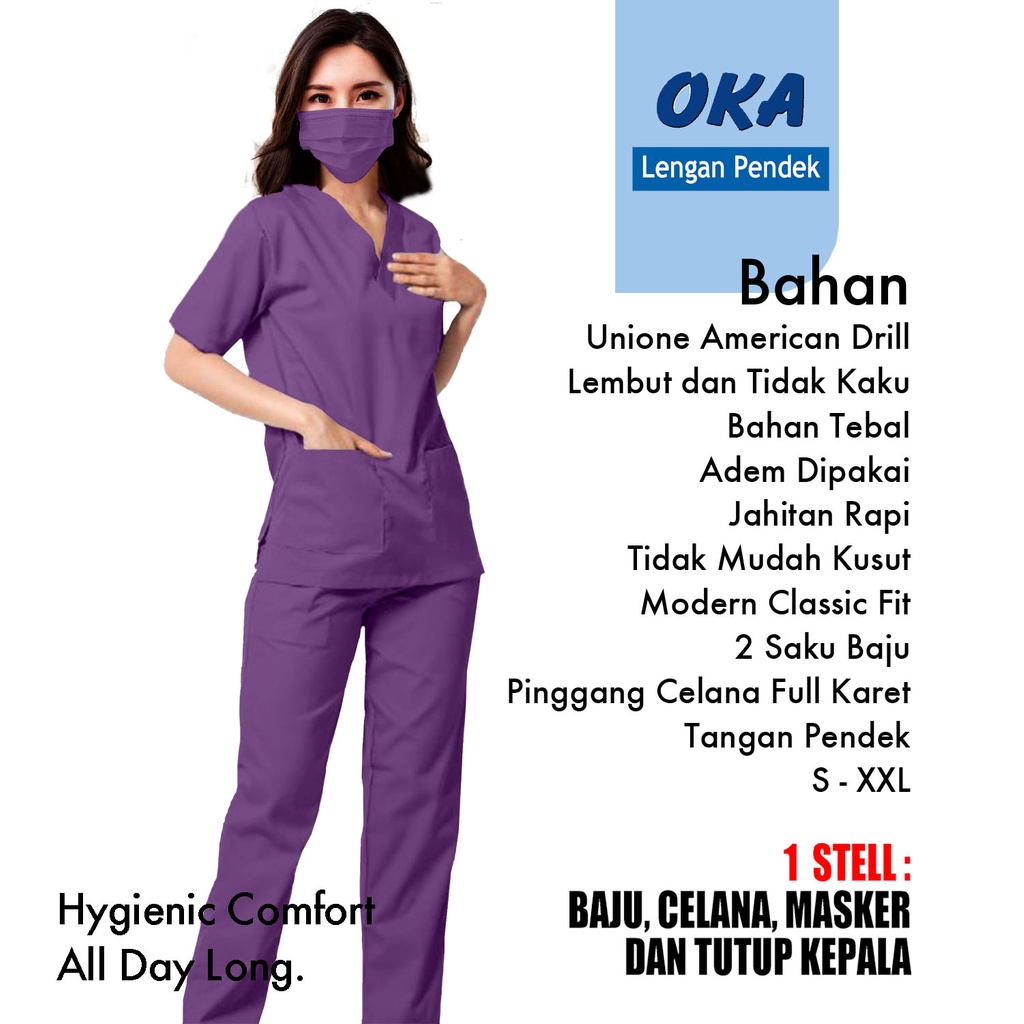 Setelan Baju Oka Lengan Pendek / Baju OK / Baju Jaga Perawat / Baju Jaga Dokter / Baju Dinas Perawat