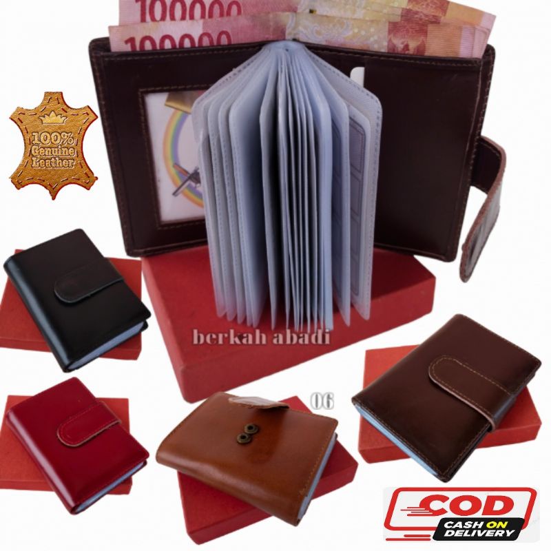 Card Holder Dompet kartu Kancing Polos Bahan Kulit Asli