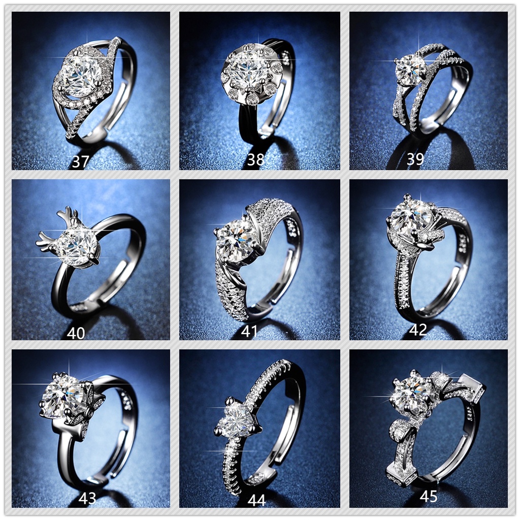 Goldkingdom Fashion Jewelry Accessories Ready Stock 50 desain Cincin Perak 925O riginal Cincin Perak Perempuan Women Diamond Ring Adjustable Rings