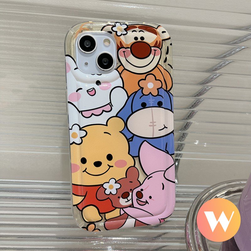 IPHONE Kartun Lucu Winnie The Pooh Bear Full Case Kompatibel Untuk Iphone11 13 12 14 Pro Max X 7 6s 6 8 Plus XR XS Max SE 2020 Lembut TPU Shockproof Airbag Penutup Belakang