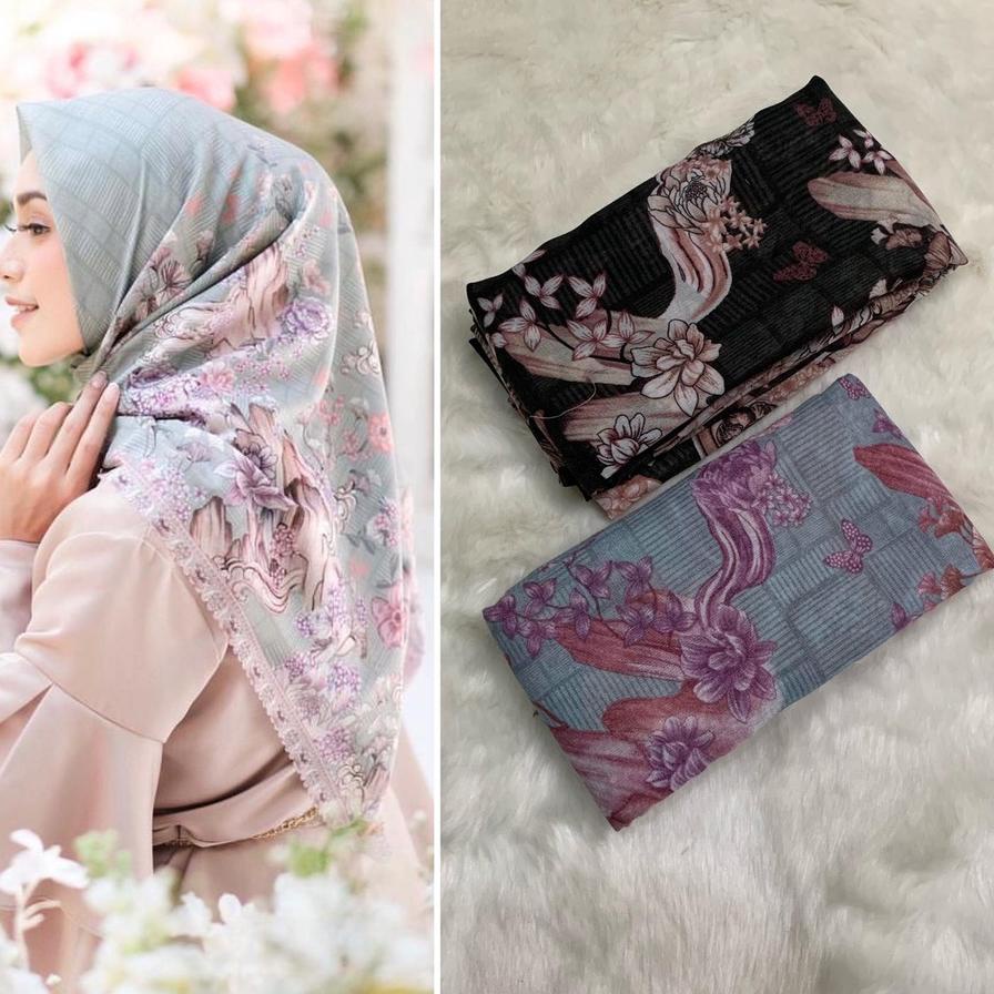 Termurah  Hijab Voal Motif Premium / Hijab Segi Empat Voal Motif Premium Laser Cut / Jilbab Voal Mot