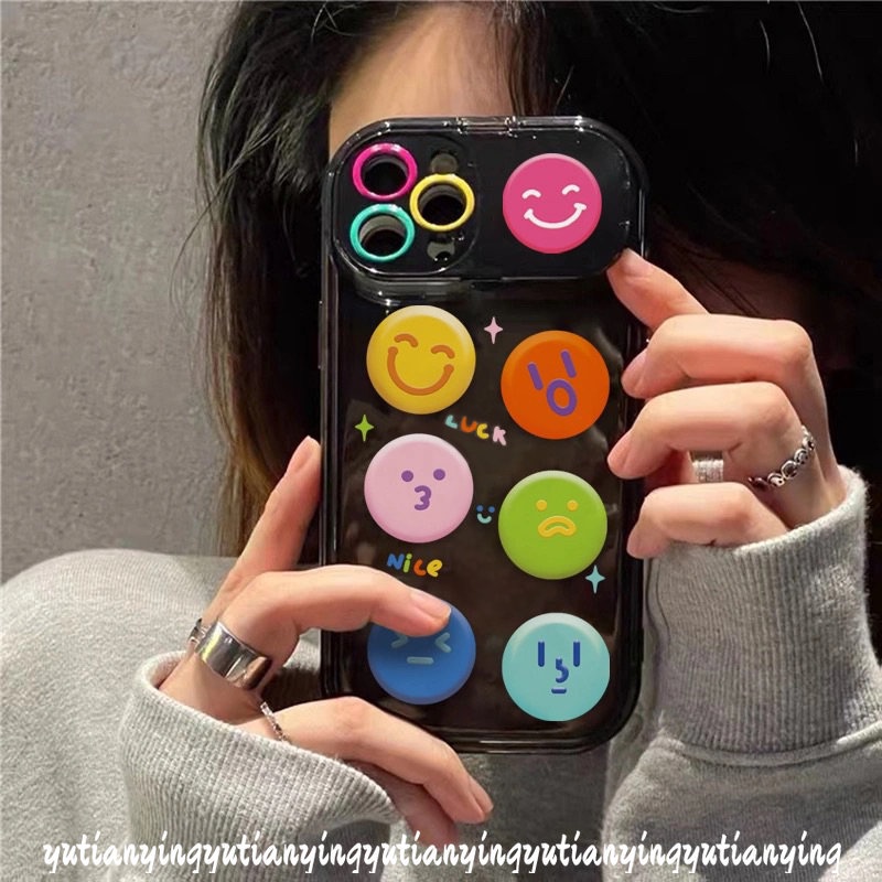 IPHONE Case Smiley Kartun Lucu Kompatibel Untuk Iphone11 13 12 14 Pro Max 11 Pro Max XR 78 Plus X XS Max SE 2020 Flip Make Up Cermin Ponsel Belakang Full Cover