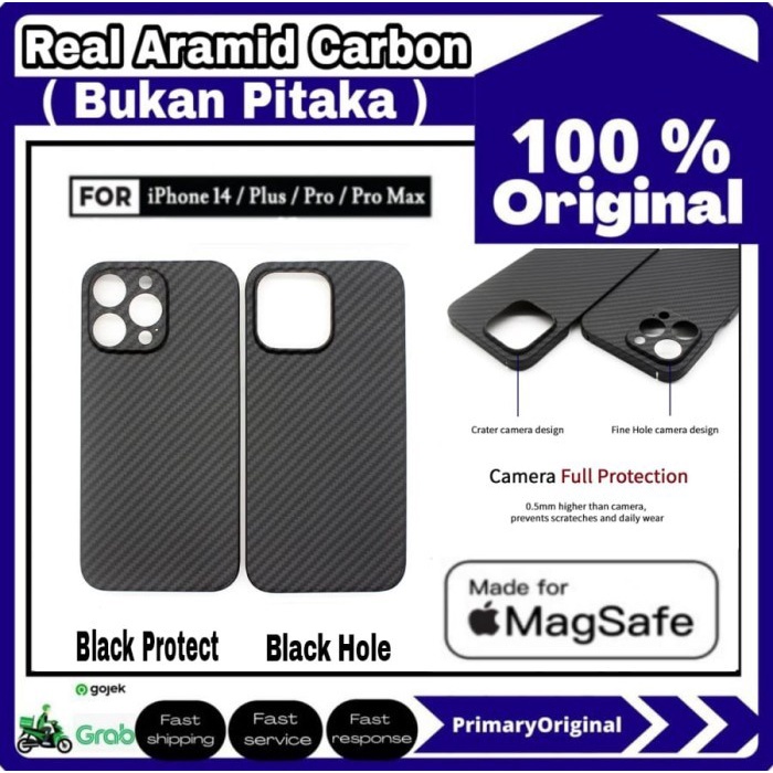 Original Case iPhone 14 Pro Max 14 Pro REAL ARAMID CARBON Magsafe Casing - Black Protect, iPhone 14P