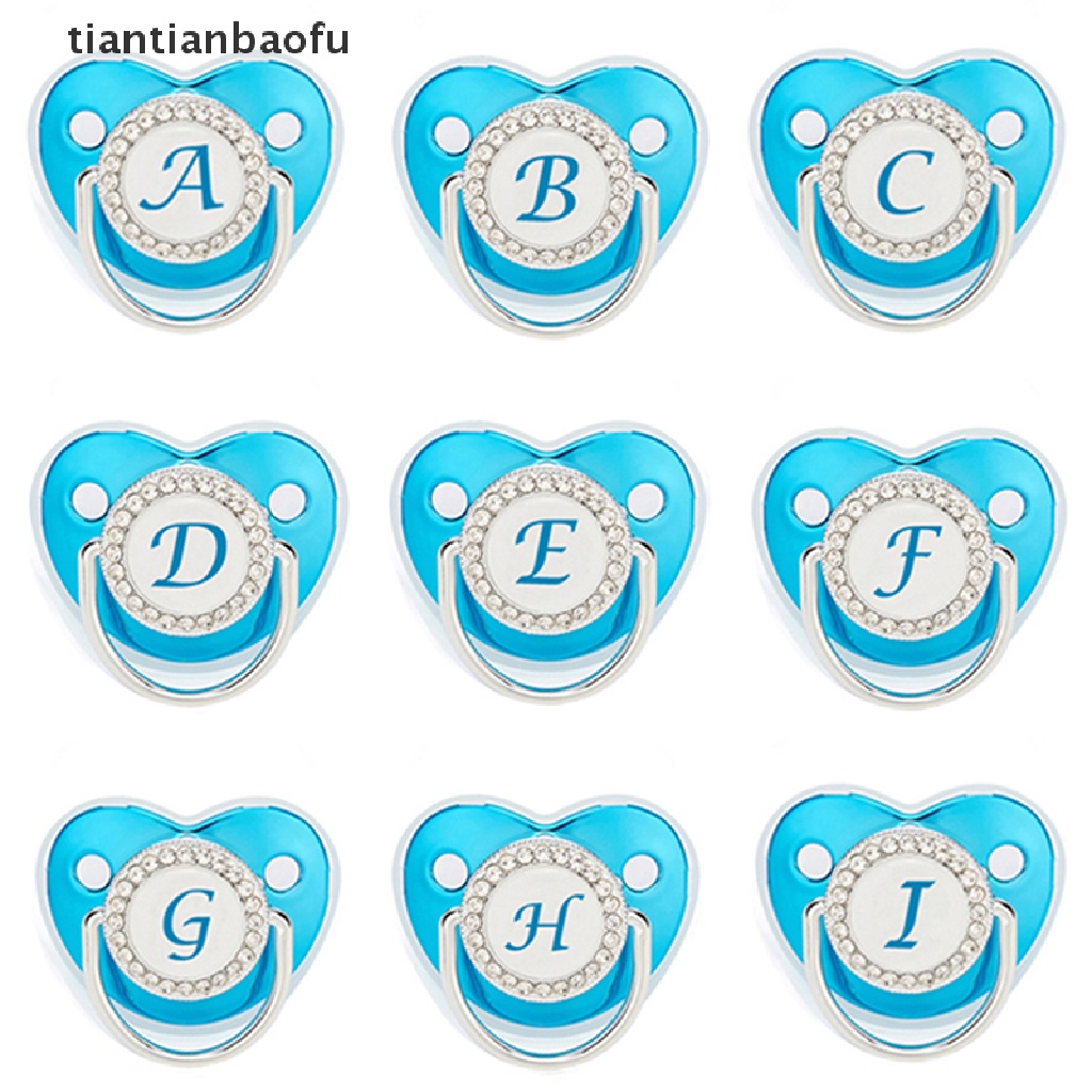 [tiantianbaofu] Huruf Inisial Nama Biru Dot Bayi BPA Free Silicone Dot Nipple Butik