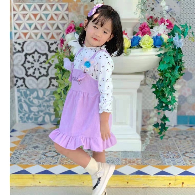 CHUBBI 102 Dress Anak Perempuan 2in1 Overall Bear Purple