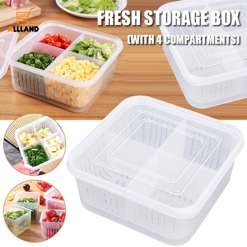 4kisi Plastik Cacah Bawang Hijau Fresh-keeping Food Storage Box/Wadah Penyimpanan Buah Sayur Kulkas Dapur