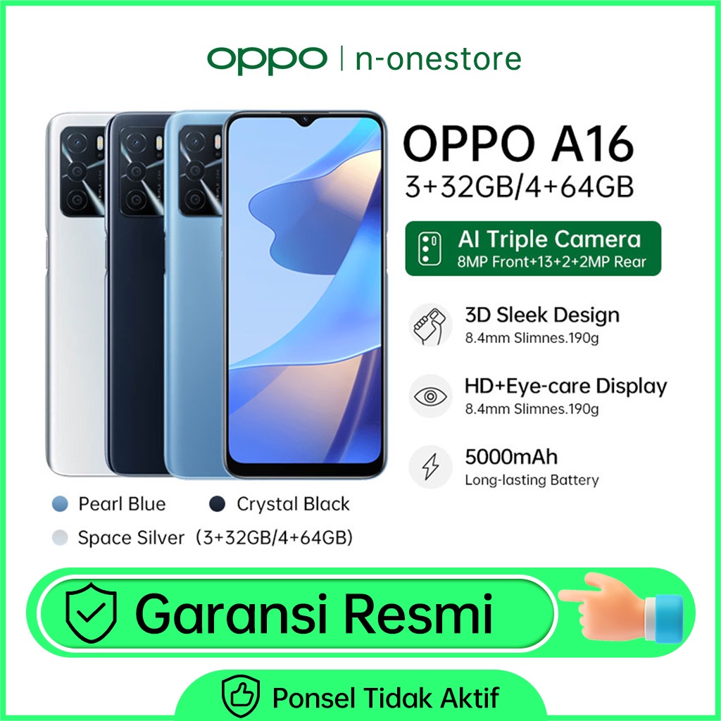 OPPO A16 3GB/32GB 4GB/64GB 13MP Triple Camera HD+ Eye-care Display 5000mAh Garansi Resmi
