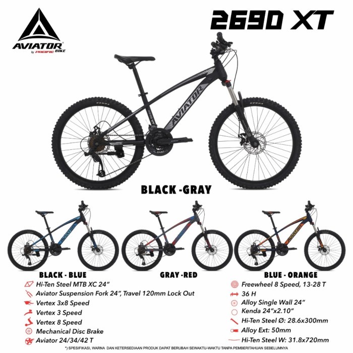 Sepeda Gunung Mtb 24 Aviator 2690 Xt New 24 Speed #Original