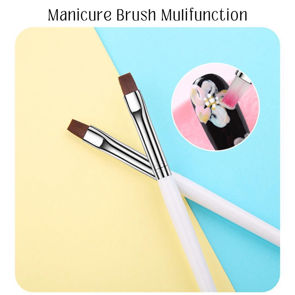 kuas Nails art multifungsi/ Manicure pen single white flat head manicure brush short white manicure tools