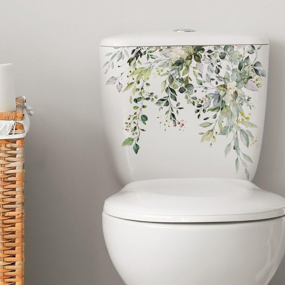 Rebuy Plant Toilet Stiker Mudah Menggosok Perekat Diri Tahan Air 3D Kamar Mandi Dekorasi Rumah Toilet Dinding Hias Untuk Kamar Mandi Dinding Decals