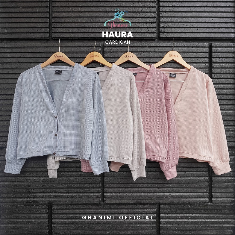 Ghanimi - Haura Cardigan / Outer Knit Motif / Outer rib crop / outer motif gingham kancing shanghai / outer casual formal / cardigan rajut tebal motif kotak kotak