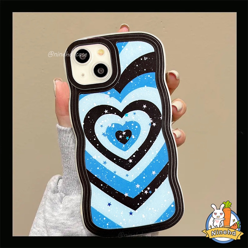 IPHONE Casing Kompatibel Untuk Iphone14 13 12 11 Pro Max X Xr Xs Max8 7 6 6s Plus SE 2020 Bling Bintang Gradien Biru Cinta Hati Casing Ponsel Shockproof Lembut Bergelombang Tepi Case Cover Pelindung