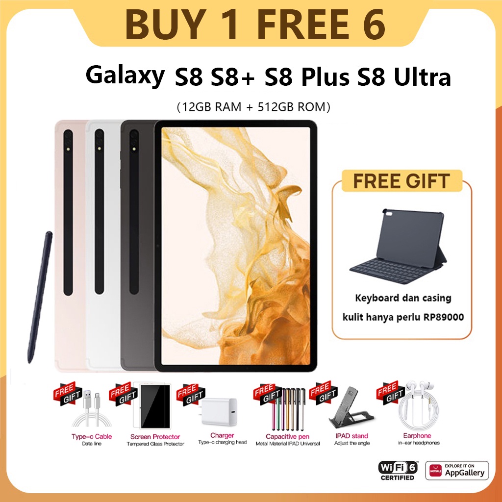Tablet PC MatePad Galaxy S8 S8+ S8 Plus Ultra Tab Baru 12GB + 512GB Tablet Android 8 Inci / 10.1inch Layar Full Screen Layar Besar Wifi 5G Dual SIM Tablet Untuk Anak Belajar,Table Gaming Murah Cuci Gudang