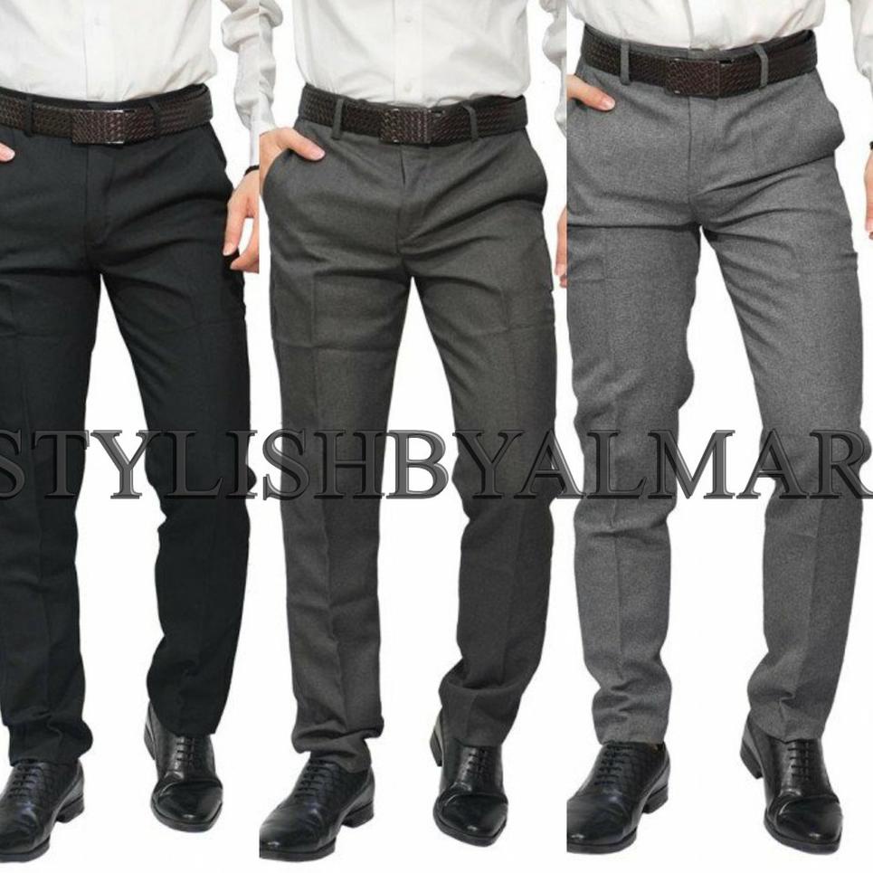 ✭ Celana Kerja Formal Pria Slimfit Hitam Abu Bahan Kain Woll ✲