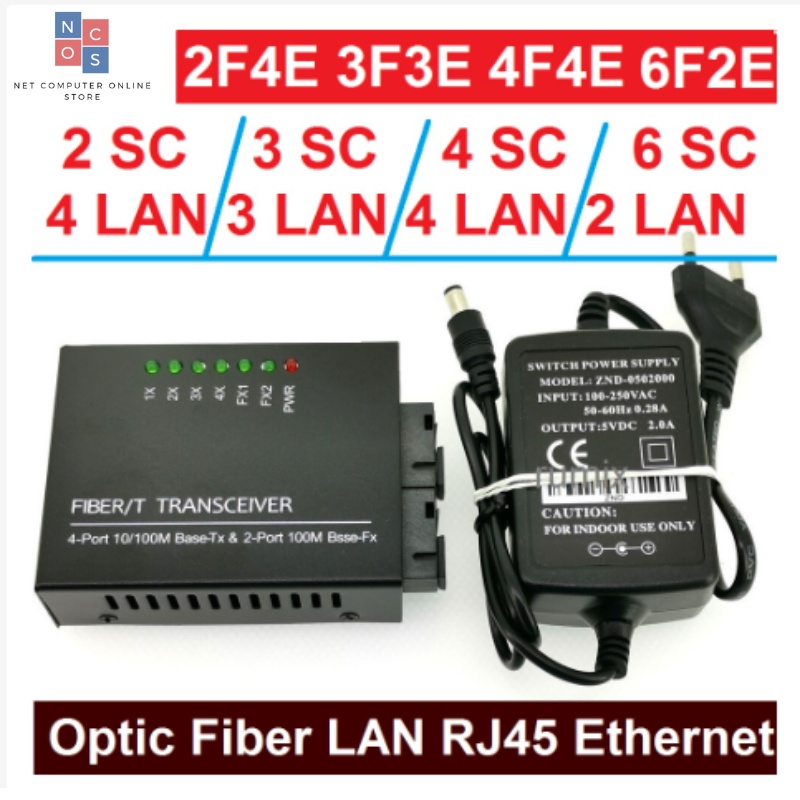 NETLINK Media Converter Fiber Transceiver Ethernet Switch dengan Adapter 2FO-2LAN  2FO-4LAN  3FO-2LA
