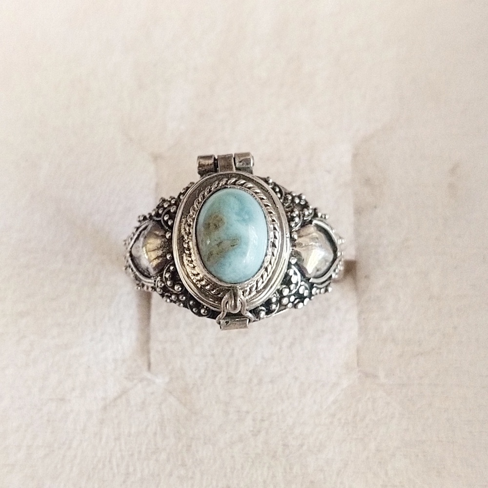 Cincin Ring Perak Silver Bali Jimat Box Buka Jawan Kritik Midi Batu Asli 925 Oval Larimar Pria Laki 