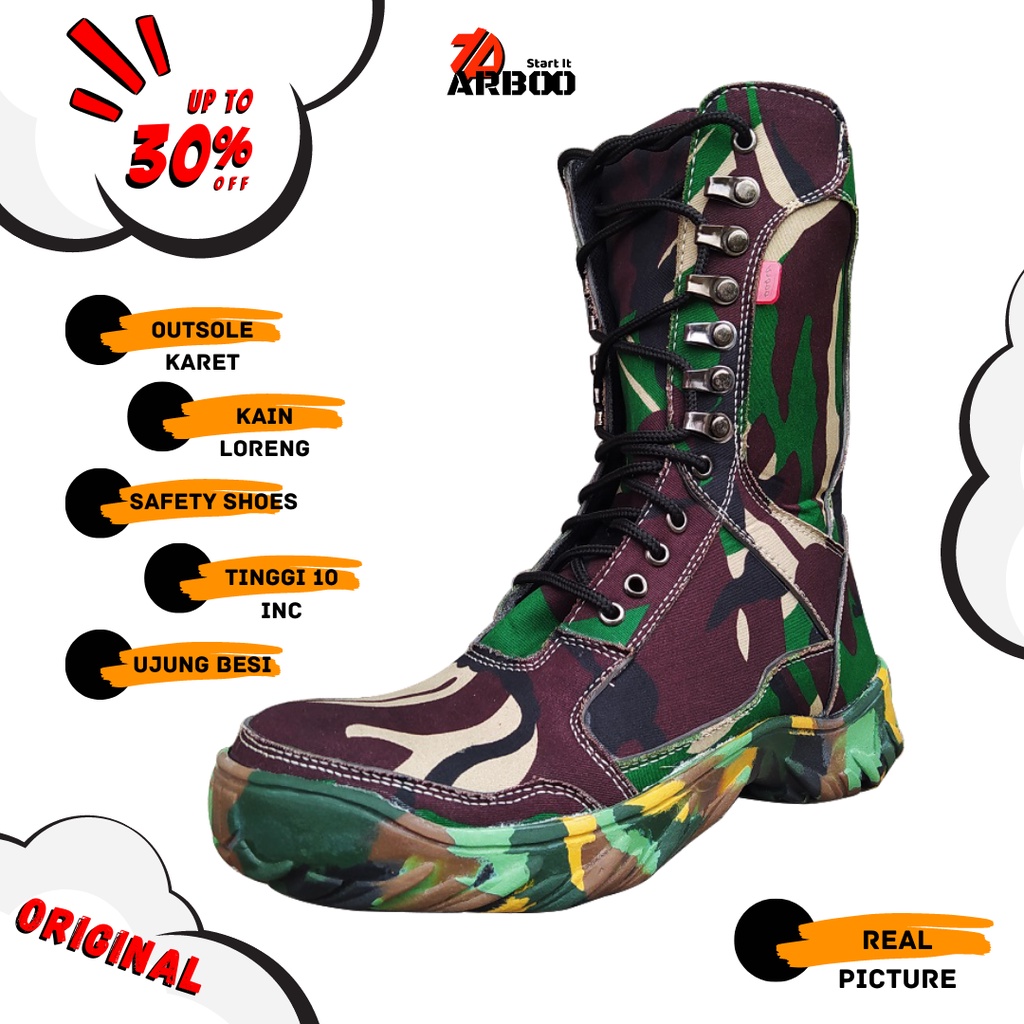 Sepatu PDL Loreng TNI AD Boots Safety pria Arboo Series Army Original