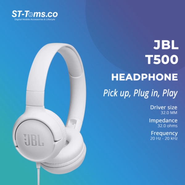 Promo JBL On-Ear Headphone T500 / T 500 - Putih Berkualitas