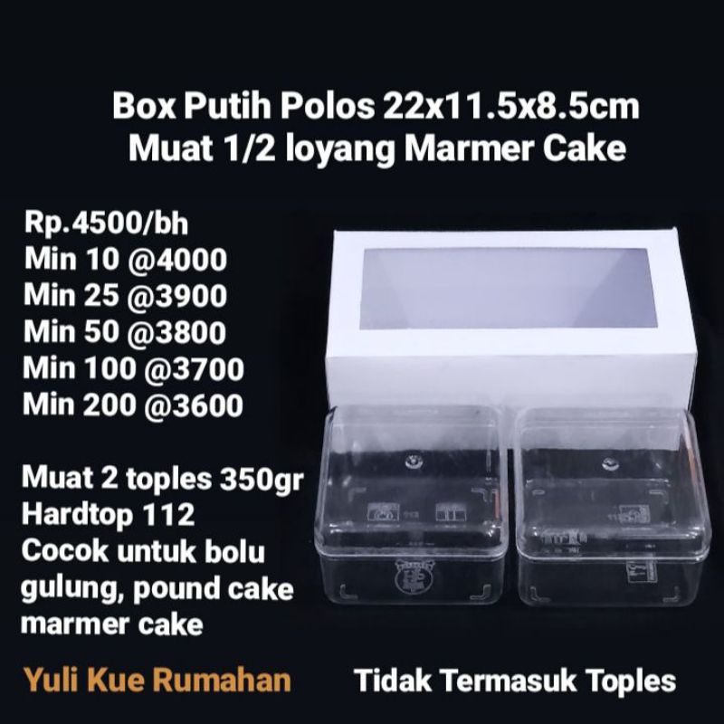 

Box Putih Polos Uk 22x11.5x8.5cm Cocok untuk bolu gulung, pound cake, marmer cake