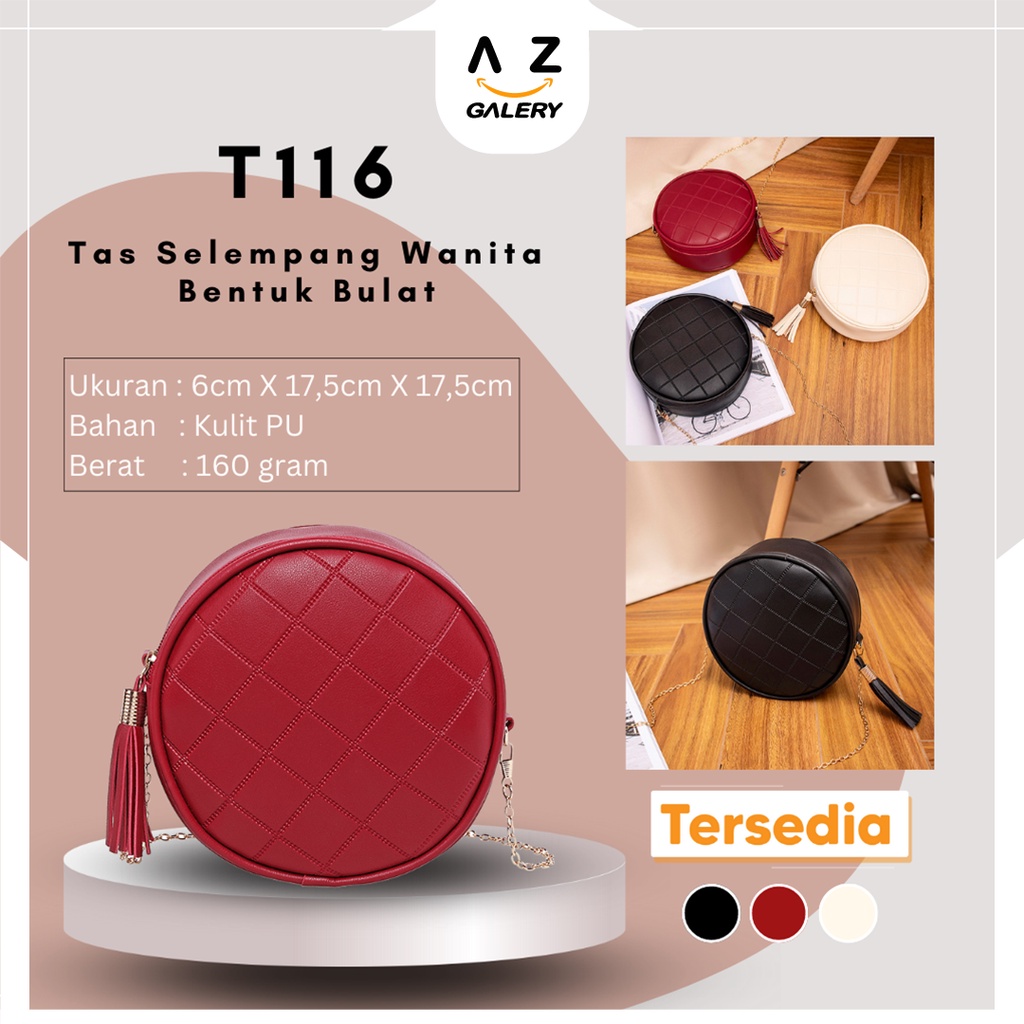 Tas Selempang Wanita Tas Wanita Sling Bag Wanita Bulat Kulit PU Tali Rantai Rumbai COD Azgalery T116