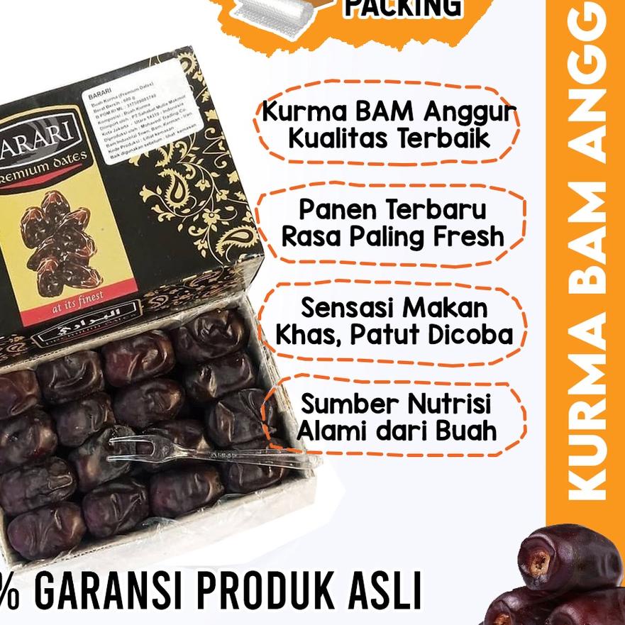 

☀ Kurma BAM BARARI Anggur Premium Black Diamond Daging Tebal Iran Empuk MPASI Busui Nabeez Mesir Bergizi ◄