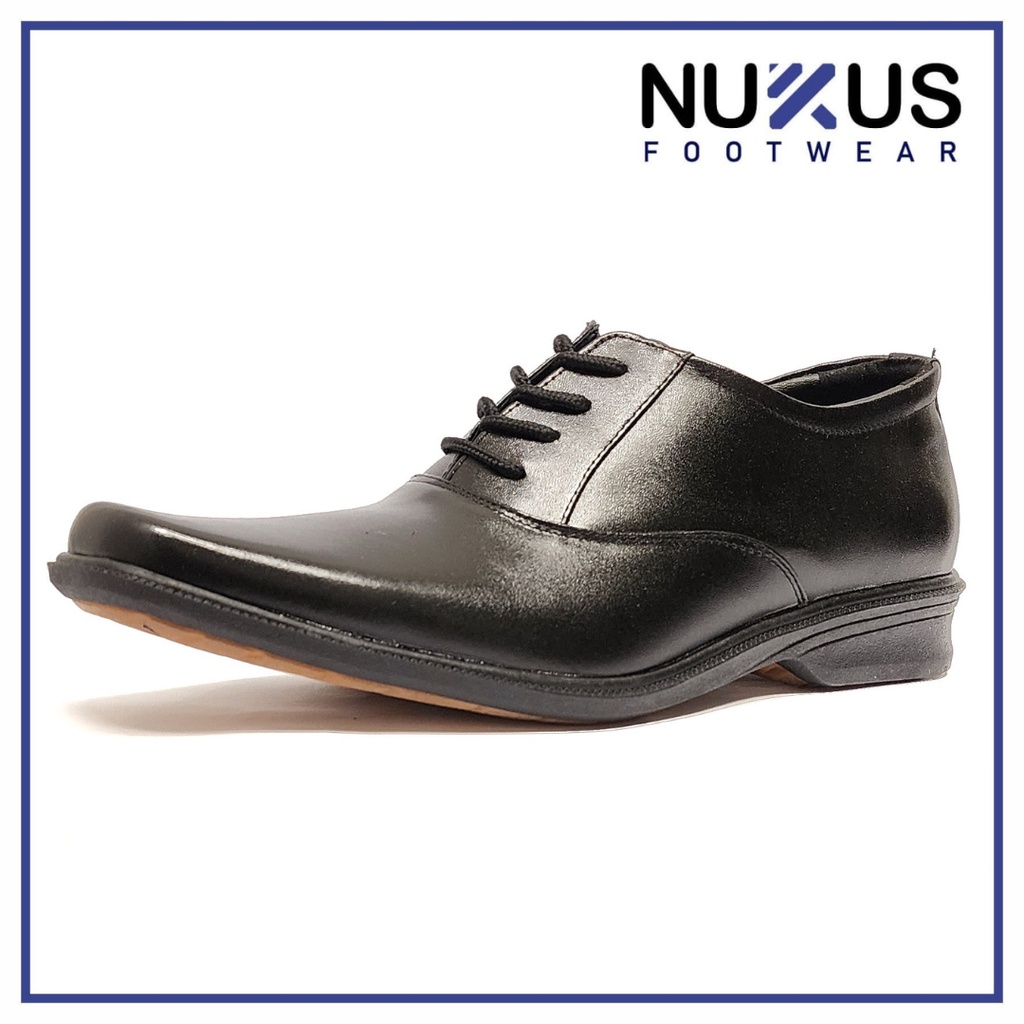 Nukus Pantofel Tali Pria Oxford Kulit Asli Hitam - TL 02 F