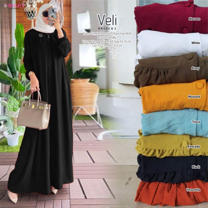 VELI DRESS ORI ALILA | Crinkle Premium Kancing Aktif