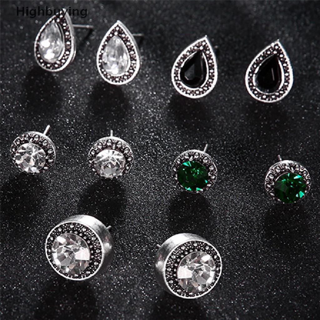 Hbid 5pasang/Set Boho Water Drop Kristal Berlian Imitasi Stud Anting Wanita Pesta Perhiasan Glory