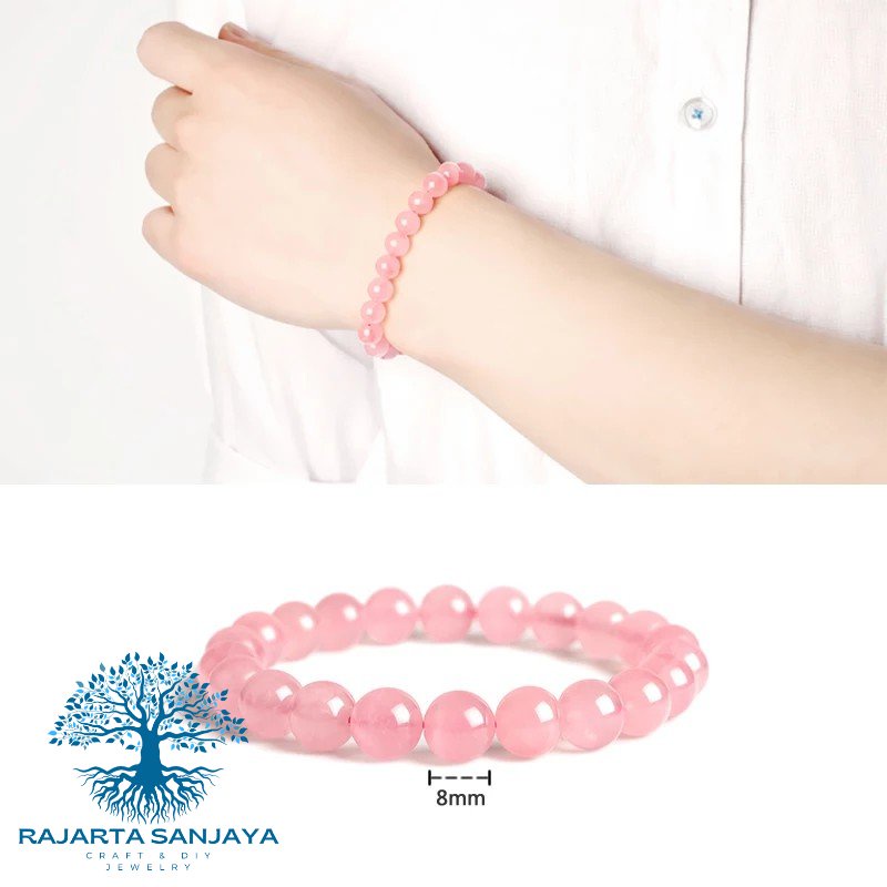 Gelang Natural Batu Rose Quartz Pink 8Mm Elastis