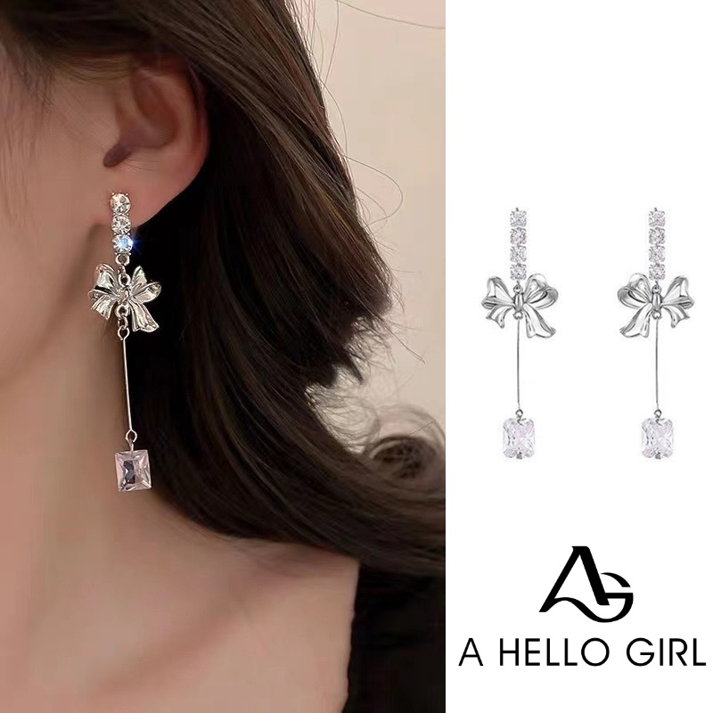 Anting Stud Desain Pita Bahan S925 Silver Needle Zircon Metal Gaya Korea Untuk Perempuan