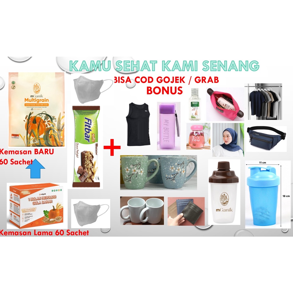 Mganik Multigrain 60 Sachet PAKET 1 BULAN,, FREE SHAKER DAN POUCH