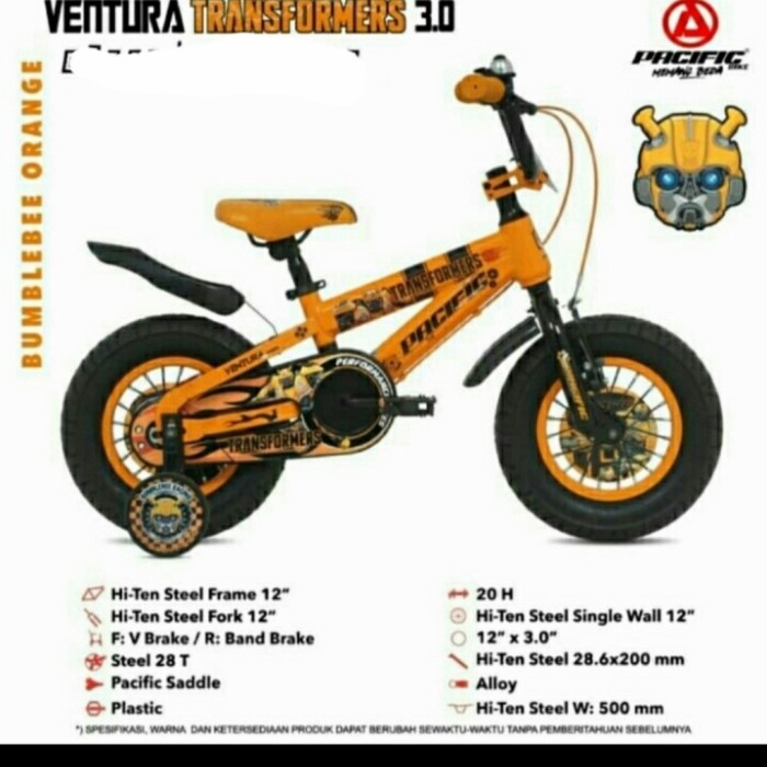 Sepeda Anak Bmx 12 Pacific Ventura Transformer Bumblebee Optimus Blue #Original