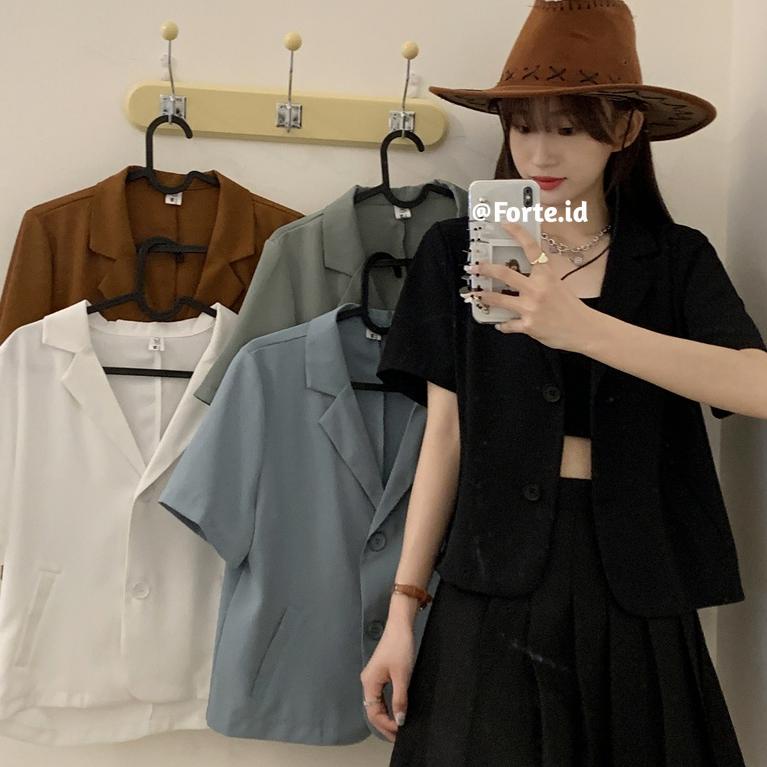 MENARIK Blazer Korea Crop Jaket Wanita Terbaru Blezer Hitam Outer Import