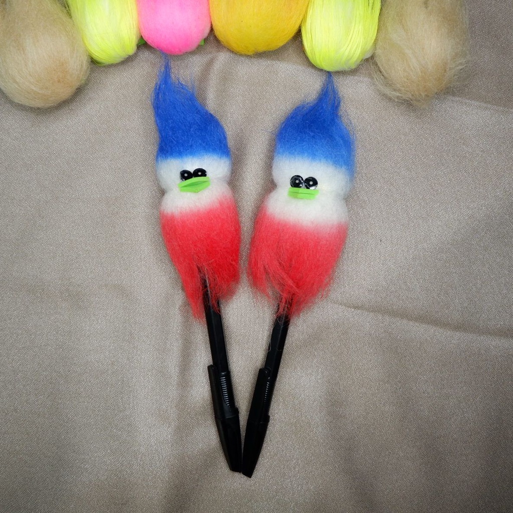 

Alat tulis anak sd/tk, pulpen boneka lucu jambul warna biru putih, pulpen karakter boneka bulu, pulpen karakter unik