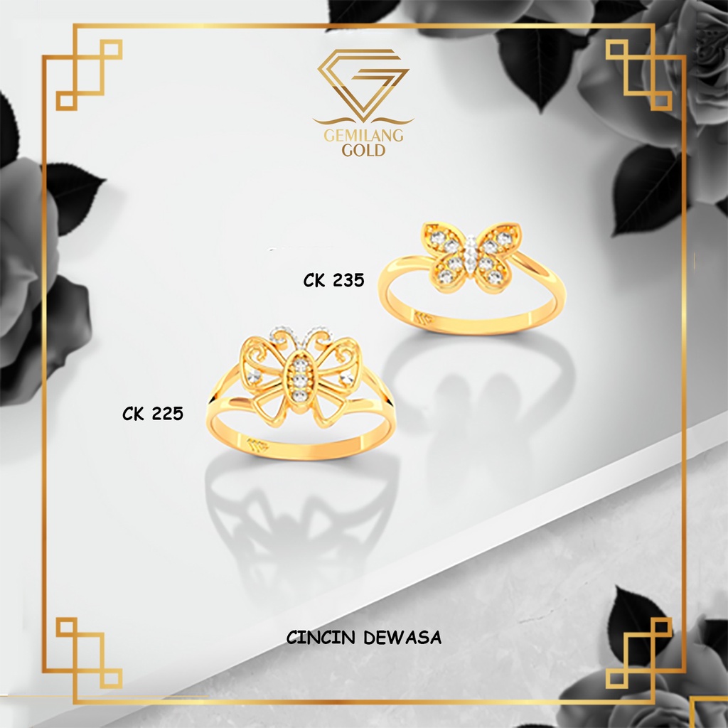 CINCIN EMAS KUPU KADAR 375 (8K) CINCIN EMAS ASLI MODEL KUPU KUPU BUTTERFLY MINIMALIS DAN LUCU TERBAR