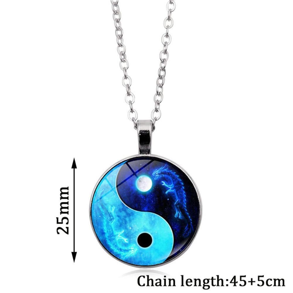 Kalung Rantai Liontin Batu Permata Yin Yang Tai Chi Bulan Naga Gaya Retro Eropa Amerika Untuk Aksesoris Sweater