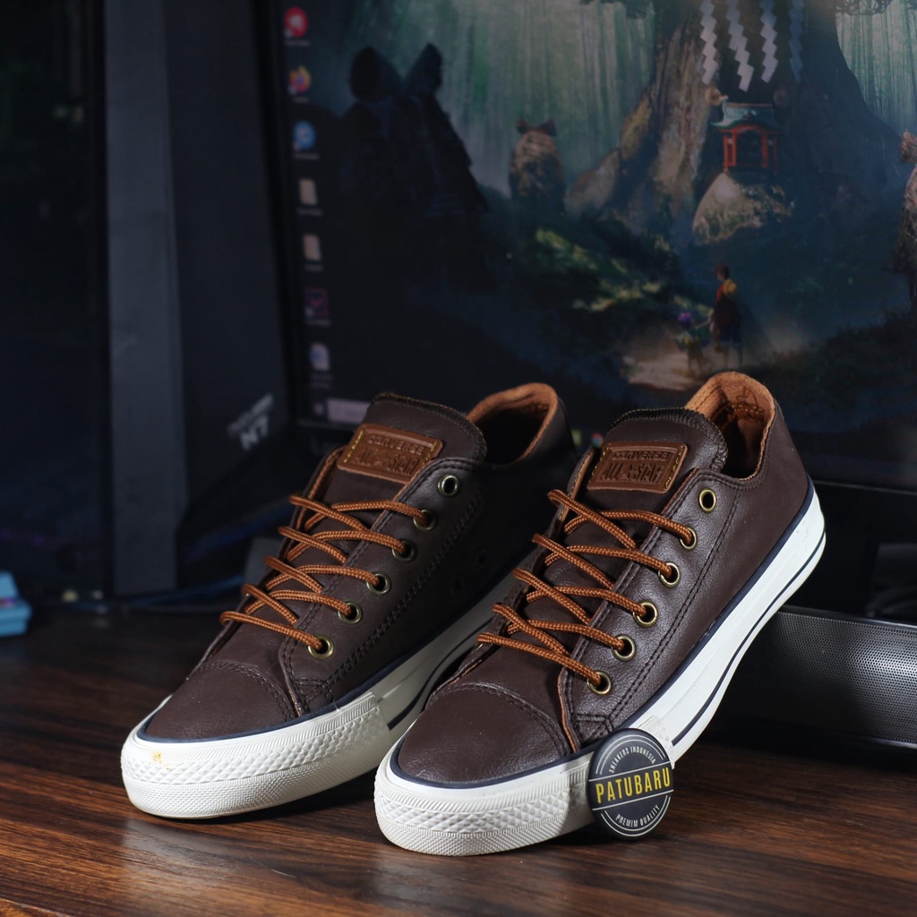 SEPATU CONVERSE LOW KULIT COKLAT SOL PUTIH SEPATU KULIT PRIA DAN WANITA PREMIUM KULIT IMPORT VIETNAM