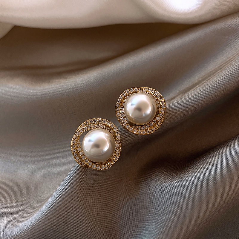 Retro Sekrup Mutiara Stud Earring Untuk Wanita Kristal Emas Earrings Perhiasan Aksesoris