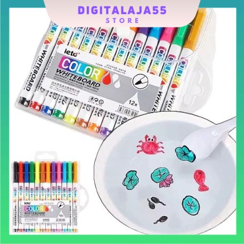 

White Board Dry Erase Marker 12pcs Spidol Wipe Clean Spidol Air - digitalaja55